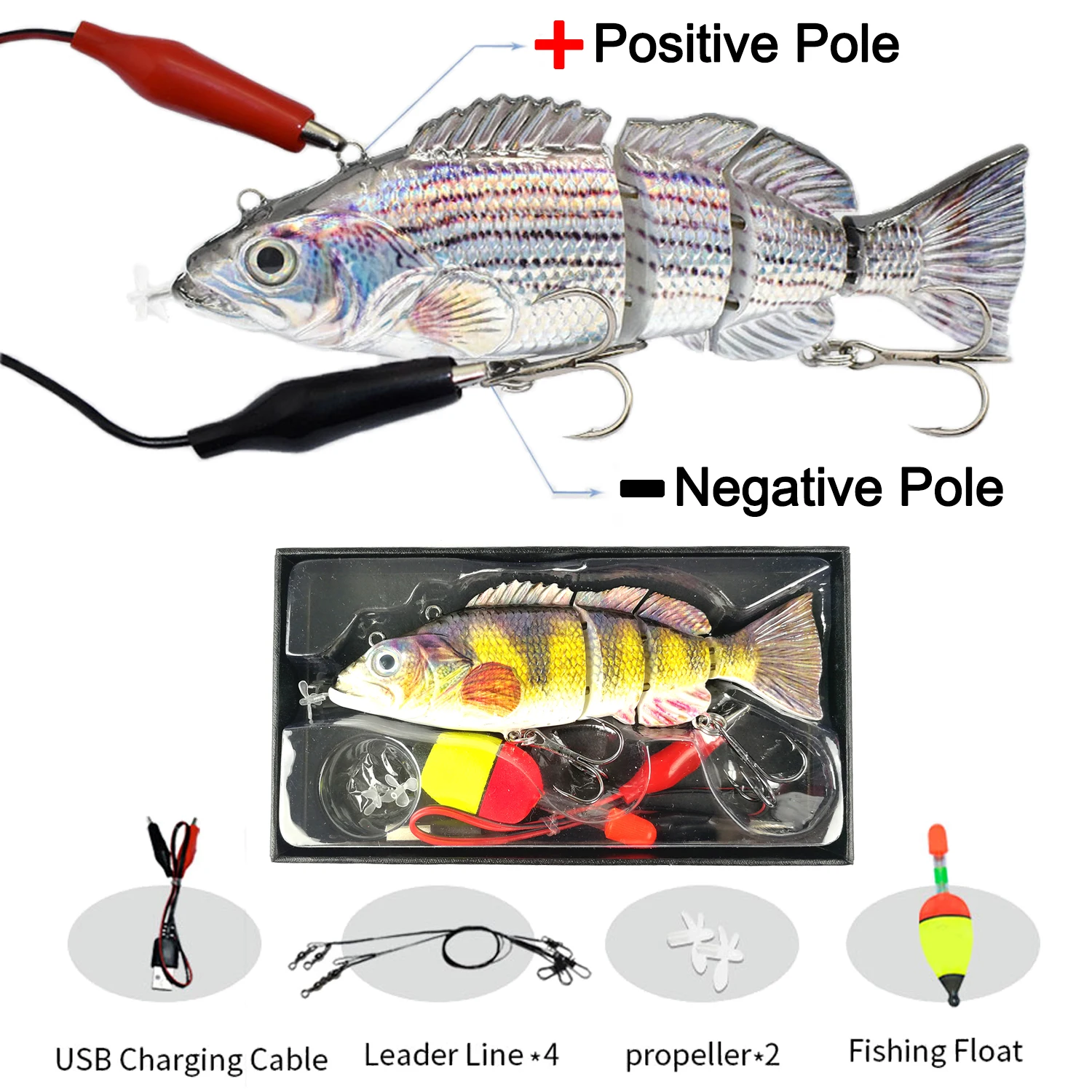 

Thetime Robotic Swimming Lure 4-Segement Auto Electric Wobblers Lures For Pike Swimbait Fishing Baits USB Rechargeable LED light