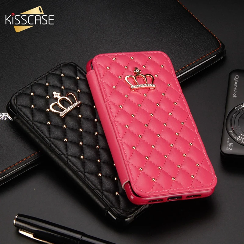KISSCASE блестящая диадема кожаный телефон чехол для iPhone 7 XR X XS MAX Алмазный бумажник