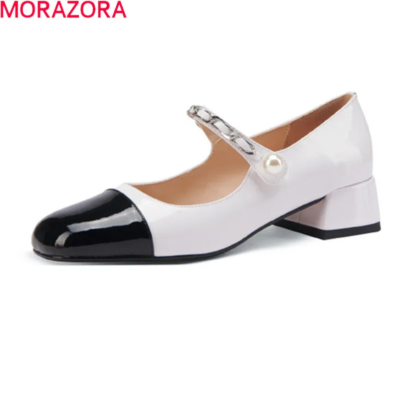 

MORAZORA/Большой размер 34-43; Женские туфли-лодочки; Женская обувь из натуральной кожи; Обувь в стиле «Мэри Джейн» с острым закрытым носком смешан...