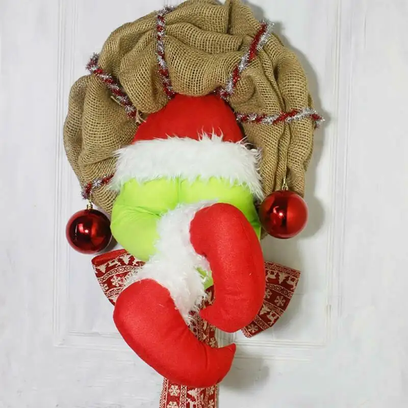 

Christmas Wreath Burlap Xmas Thief Stole Santa Garland Gift Cartoon Dolls Events Party Decoration Supplies Hanging Ornament