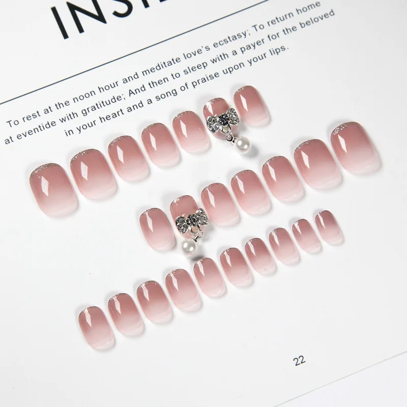 24 шт розовый градиент накладные ногти с клеем полное покрытие поддельный пресс
