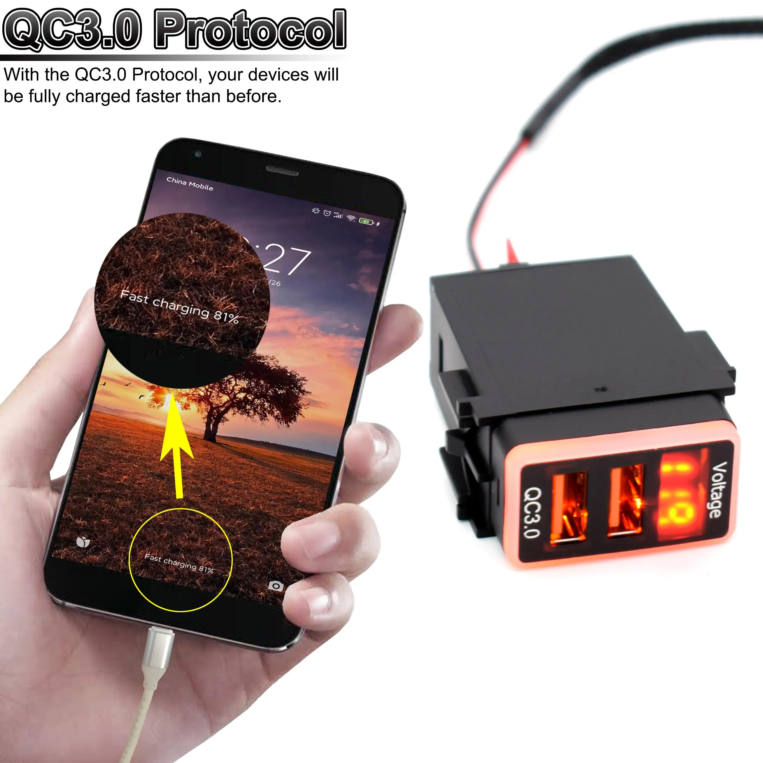 Car Dual USB Quick Tablet Charger QC3.0 Adapter 12V Phone Fast Charge Ports LED Voltmeter Digital Display For Nissan |