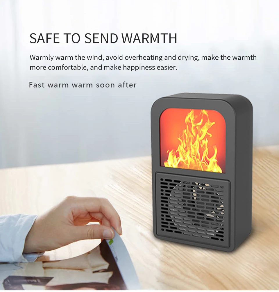 Portable 3D Flame Heater Space Home Mini Electric Heaters Heated Room Heaters Fan Small Heating Stove Radiator Machine for EU/US