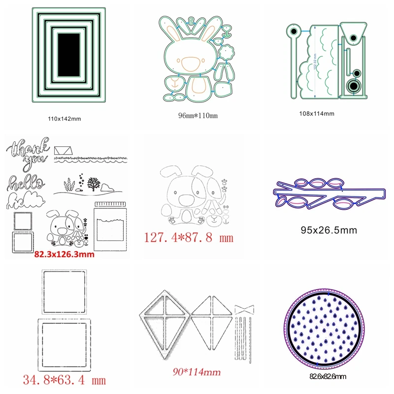 

Rabbits Kite Circle Dots Dog Rectangle Frame Cutting Dies DIY Crafts Card Album Make Scrapbook Stencil Die Cuts 2020 05