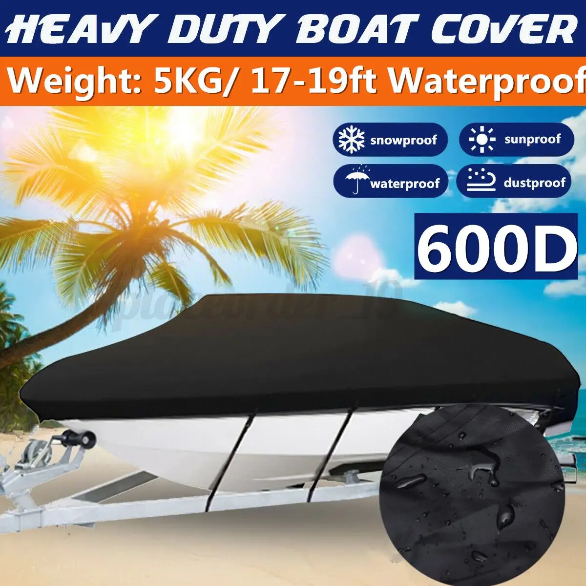 

17-19ft 600D Чехол для лодки с защитой от УФ-лучей, водонепроницаемые сверхпрочные морские аксессуары для лодок + Сетчатая Сумка