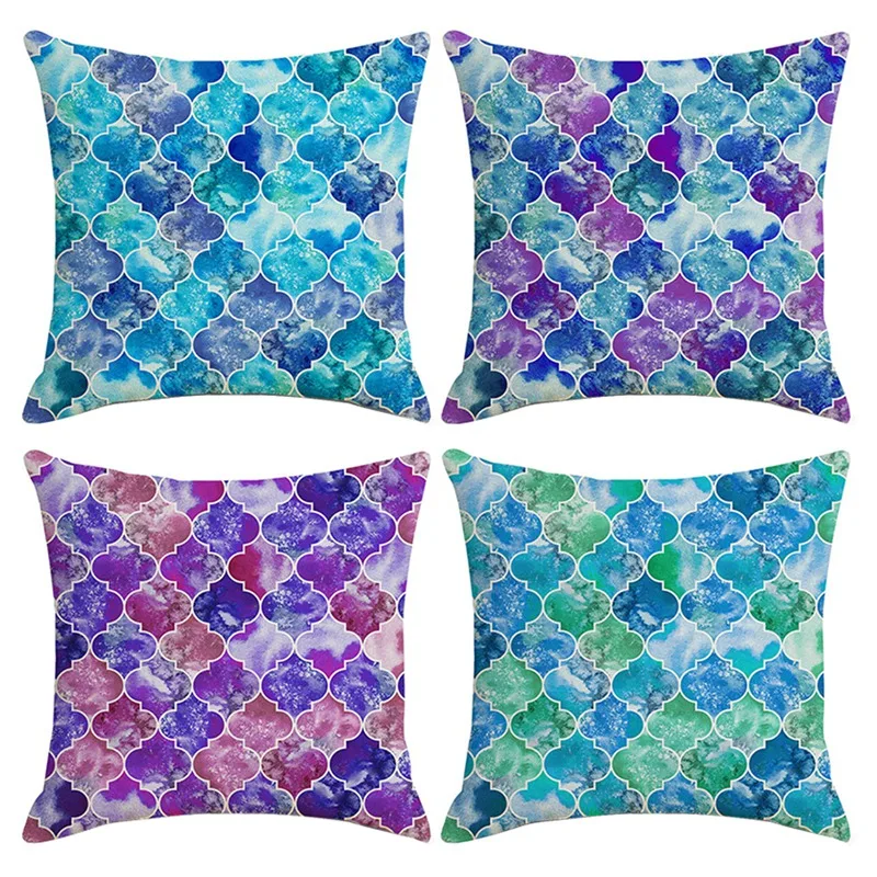 

4 PCS European Style Ocean Mermaid Pillowcase Linen Pillow Cover Home Decor Square Cushion Cover Printing Pillow Case
