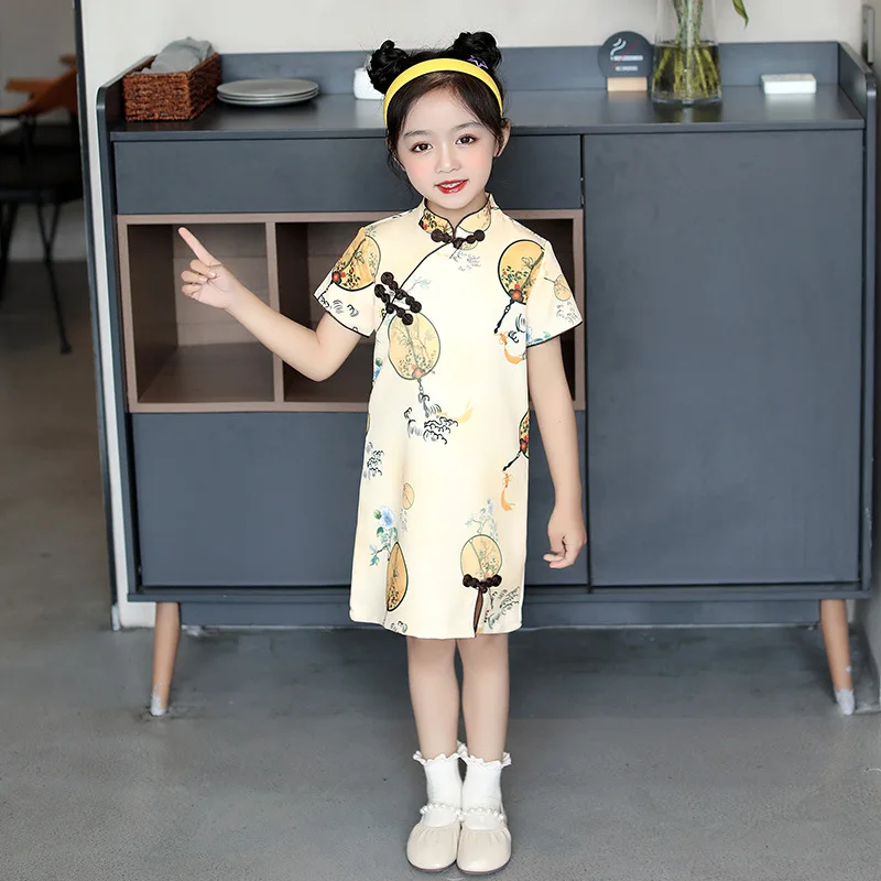 

Lovely Chinese Kid Child Girl Floral Printing Cheongsam Dress Girls Qipao Cotton Dress New Year Gift Party Evening Wear