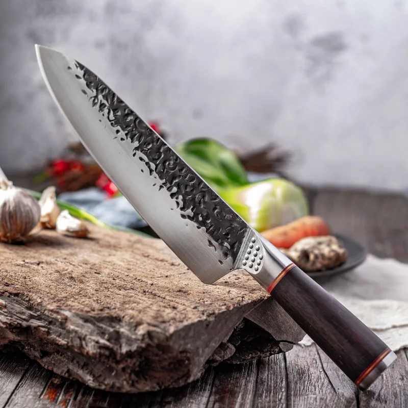 

High Carbon Steel Chef Knife Clad Forged Steel Slicing Butcher Kitchen Knives Meat Cleaver Vegetable Knife with Knife sharpener