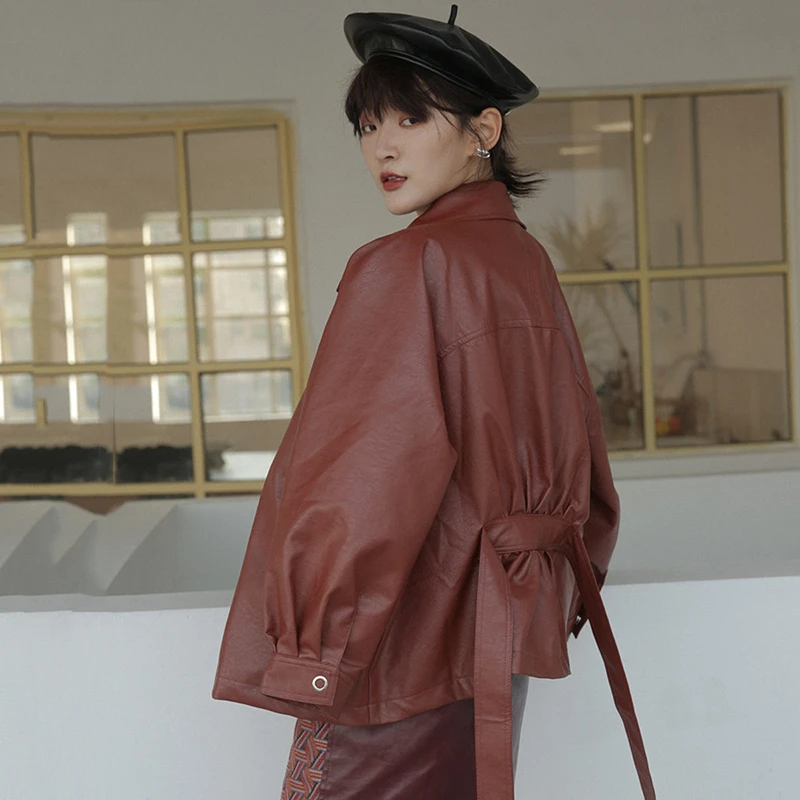 2020 Высококачественная Женская куртка из искусственной кожи с ремнем Офисная