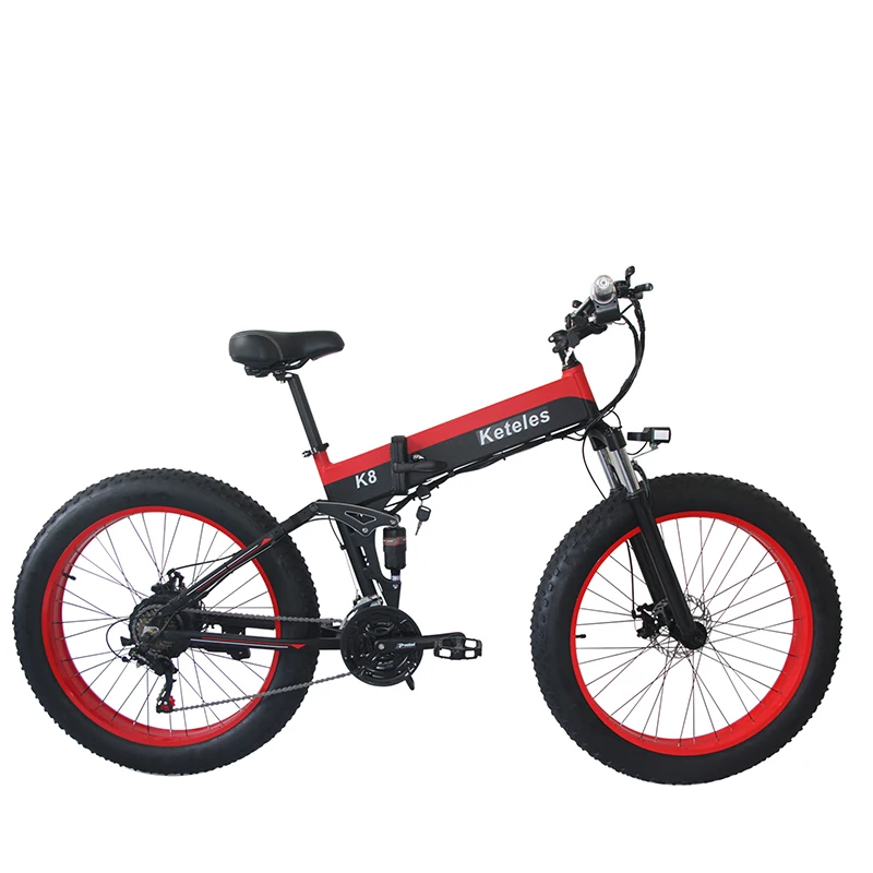 Verkauf Keteles K8 Rot Erwachsene Elektrische Bike 800W 48V 15AH Lithium-Batterie Klapp E-Bike 26 Zoll Rad Fett Reifen Mobilität Berg Fahrrad