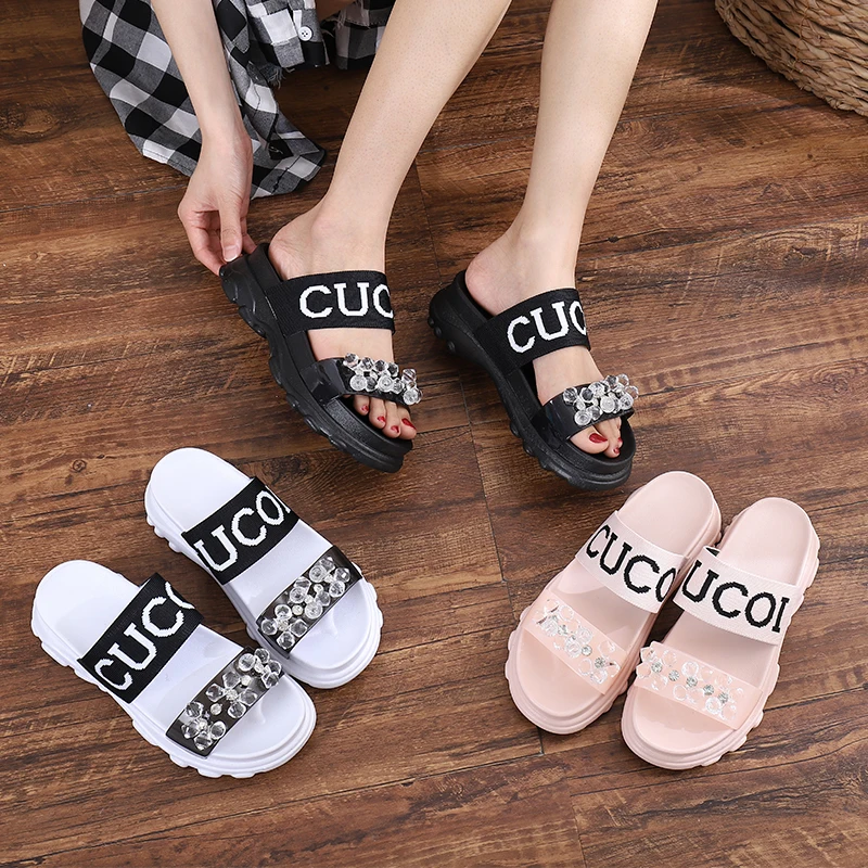 

Sandals and slippers women 2020 summer new muffin bottom women's shoes thick bottom beaded sports sandals Z776