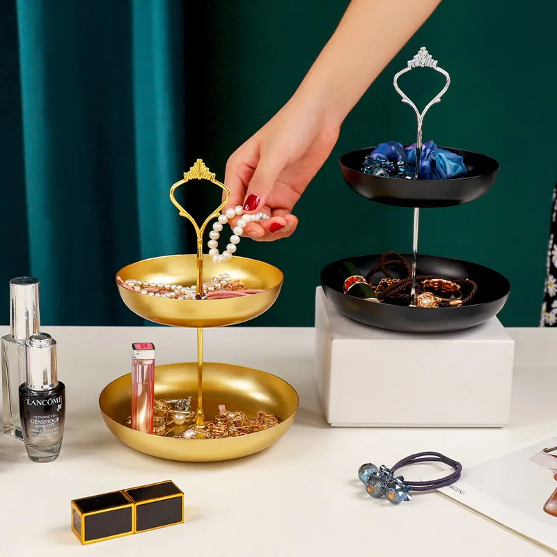 

Nordic Gold Jewelry Rack Double-deck Cosmetics Storage Tray Kitchen Fruit Snacks Storage Rack Jewelry Tray