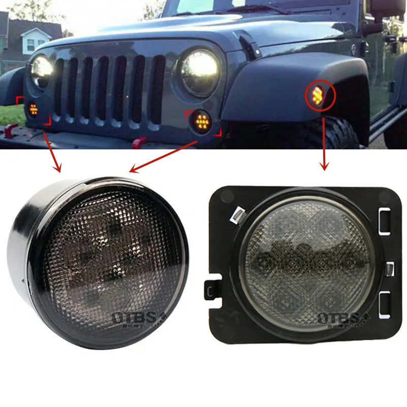 Для Jeep JK аксессуары переднее крыло Копченый светодиодный поворотник боковой
