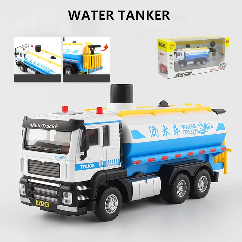 

1/50 Kid's Side Loading Garbage Truck Water Tankers sprinkler truck With 4 Rubbish Bin Toy Car Big Size Boys Gifts Toys
