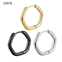 1 pair stainless steel geometric large loop piercing smooth hexagon hoop earrings for women jewelry gifts unusual earrings
