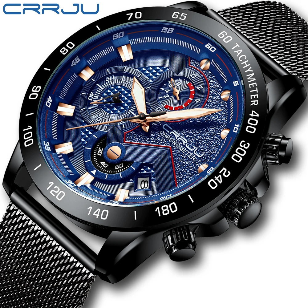 

CRRJU Top Brand Men Stainless Steel Sports Watches Men's Army Military Watch Male Date Quartz Clock Relogio Masculino Gifts Men