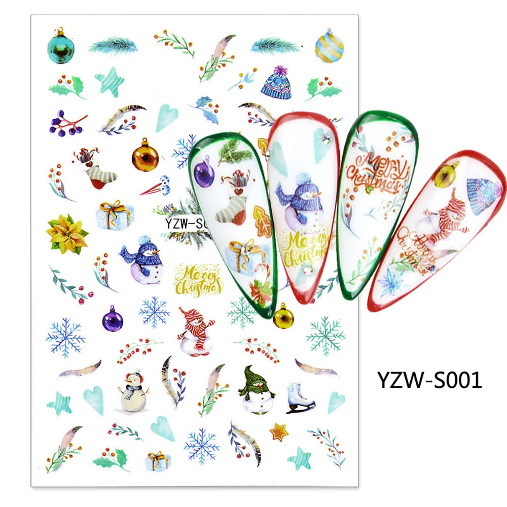 

Кленовый лист 3D гравировка ногтей Наклейка s клейкая наклейка для ногтей геометрические наклейки для ногтей Леопардовый Декор Снеговик