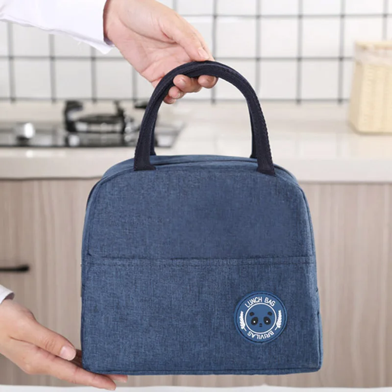 

QLunch Bag for Picnic Travel Oxford Aluminum film Pure Color Insulation Package Portable Breakfast Food Box Waterproof