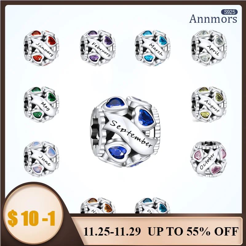 

September Birthstone Charm Love Heart Openwork Bead 925 Sterling Silver Fits Pandora Bracelet 5A Cubic Zircor Xmas Birthday Gift