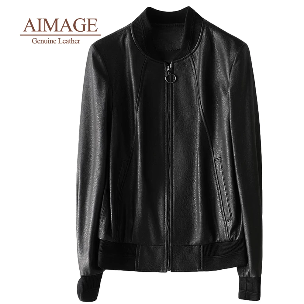 genuine leather Jacket lady fashion real sheepshin leather overcoats 2021 spring zipper elastic hem jaqueta couro feminina PY019