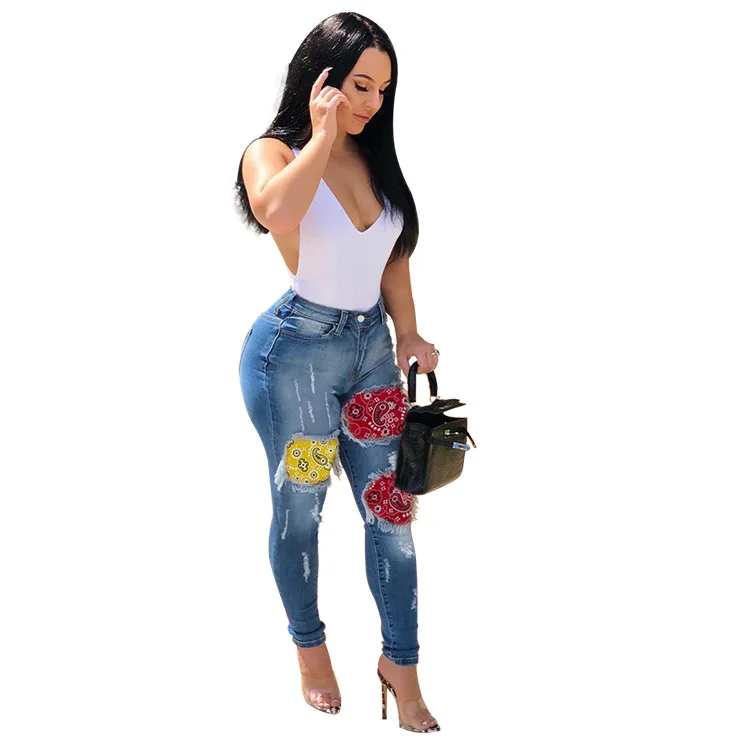 

Skinny jeans 2XL light blue jeans torn Trousers for women Sexy pants for women Small foot pants patchwork cloth trousers 2020