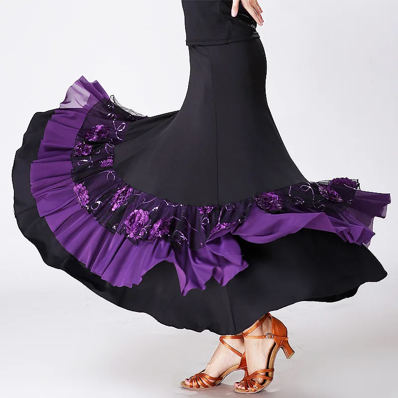

Ballroom Dance Costumes Embroidery Ballroom Square Dance Long Skirt for Women Ballroom Dance Competition Skirts Free Shipping