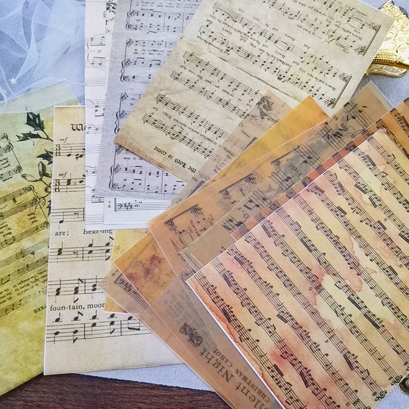 16pcs Vintage English Music Sheet Vellum Paper Pattern Pack for Scrapbooking Happy Planner Card Making Junk Journal Project
