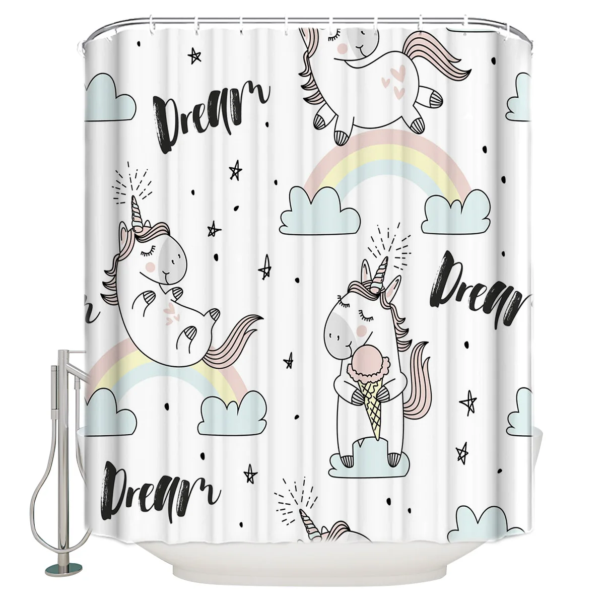 Unicorn Rainbow Cartoon Cloud Dream Print Shower Curtains Polyester Fabric Home Bathroom Decor Large Waterproof Curtain |