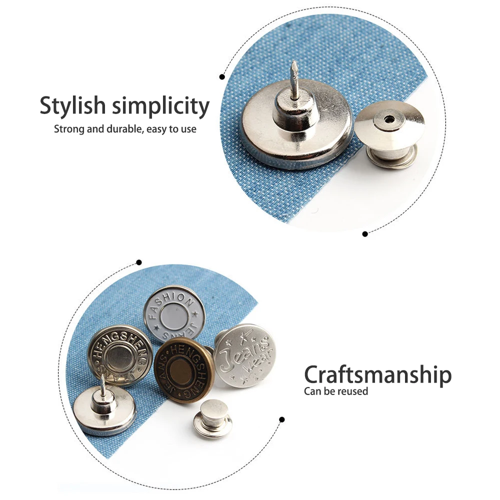 

5 pieces of snap metal buttons can be adjusted and detachable, suitable for clothing jeans, retractable buttons fit perfectly