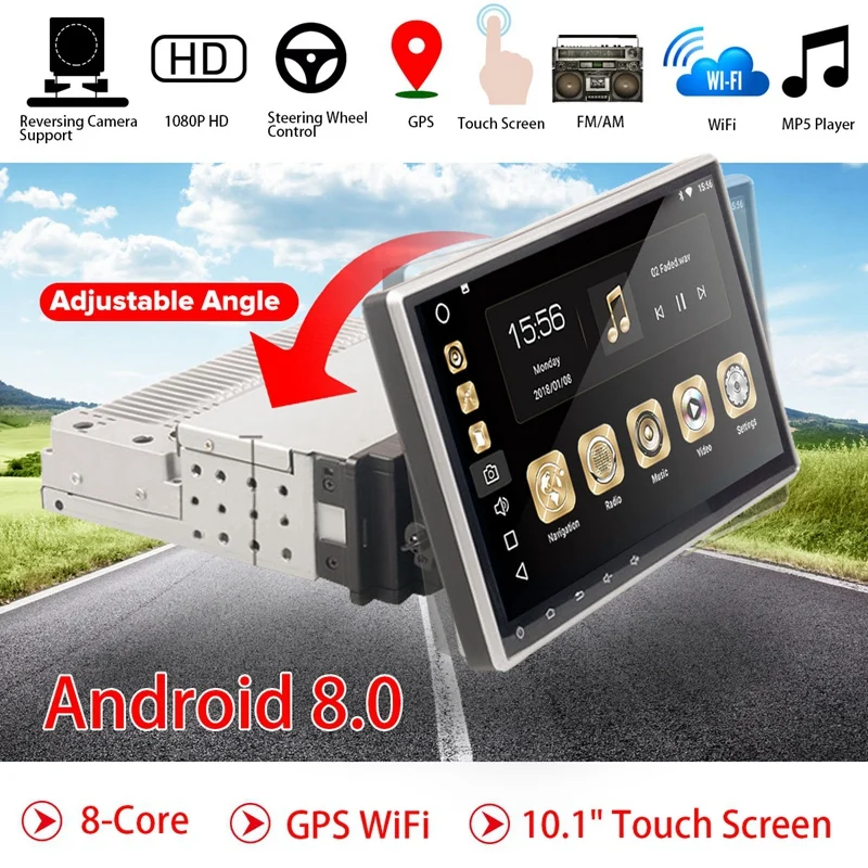 10 1 дюймов Android 8 0 1Din автомобиля 4-х ядерный стерео радио gps навигации WI-FI Bluetooth RDS