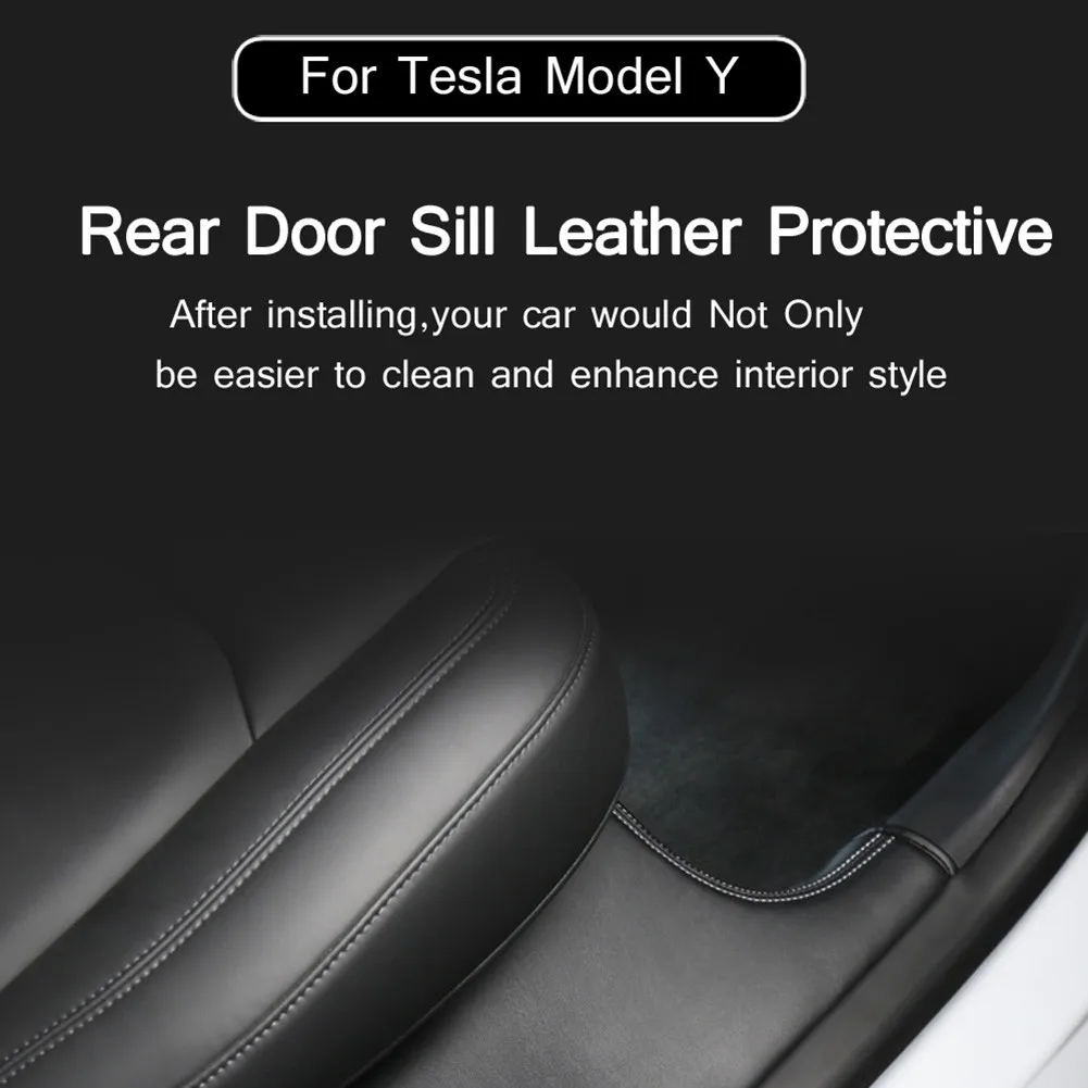 

Tesla Model Y 2020-2022 Rear Door Inner Door Sill Pedal Pad Y Leather Black Protective Plate Cover