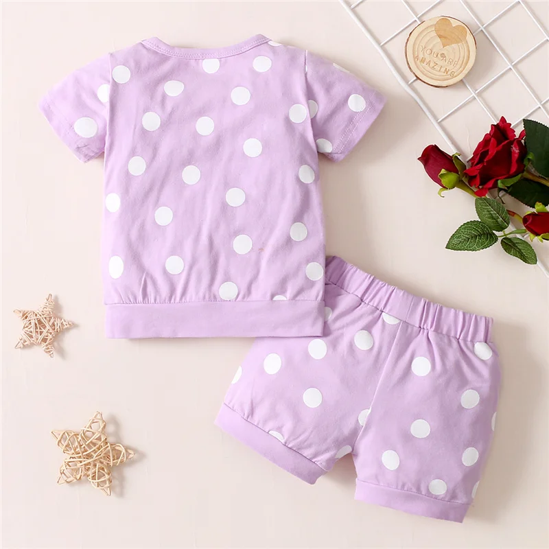 

Newborn Baby Girls Summer Casual Short Sleeve+Shorts,Baby Girls Breathable Polka Dot Print Elastic Waist Classic O-Neck Outfits