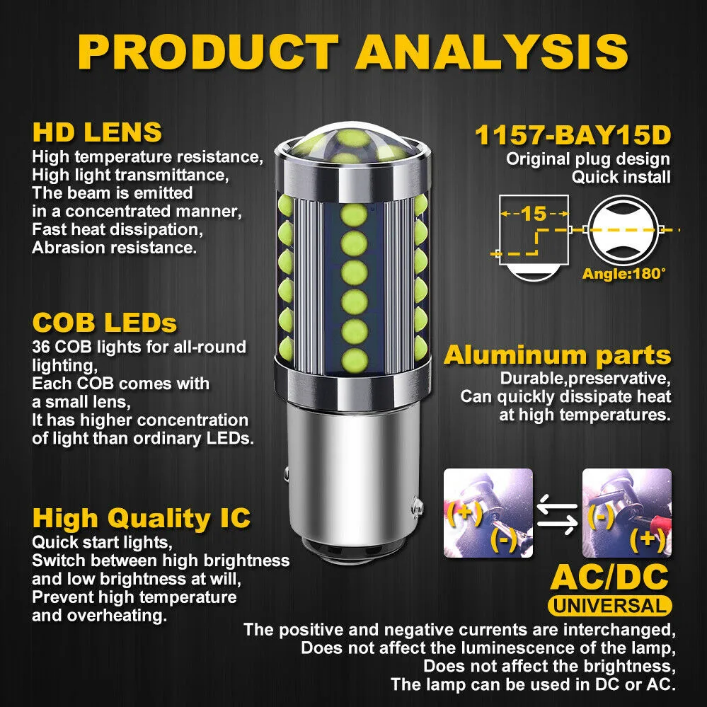 

1157 BAY15D LED Bulb 2PCS 36 COBs 3W Per Aluminum Car Brake Reverse Light