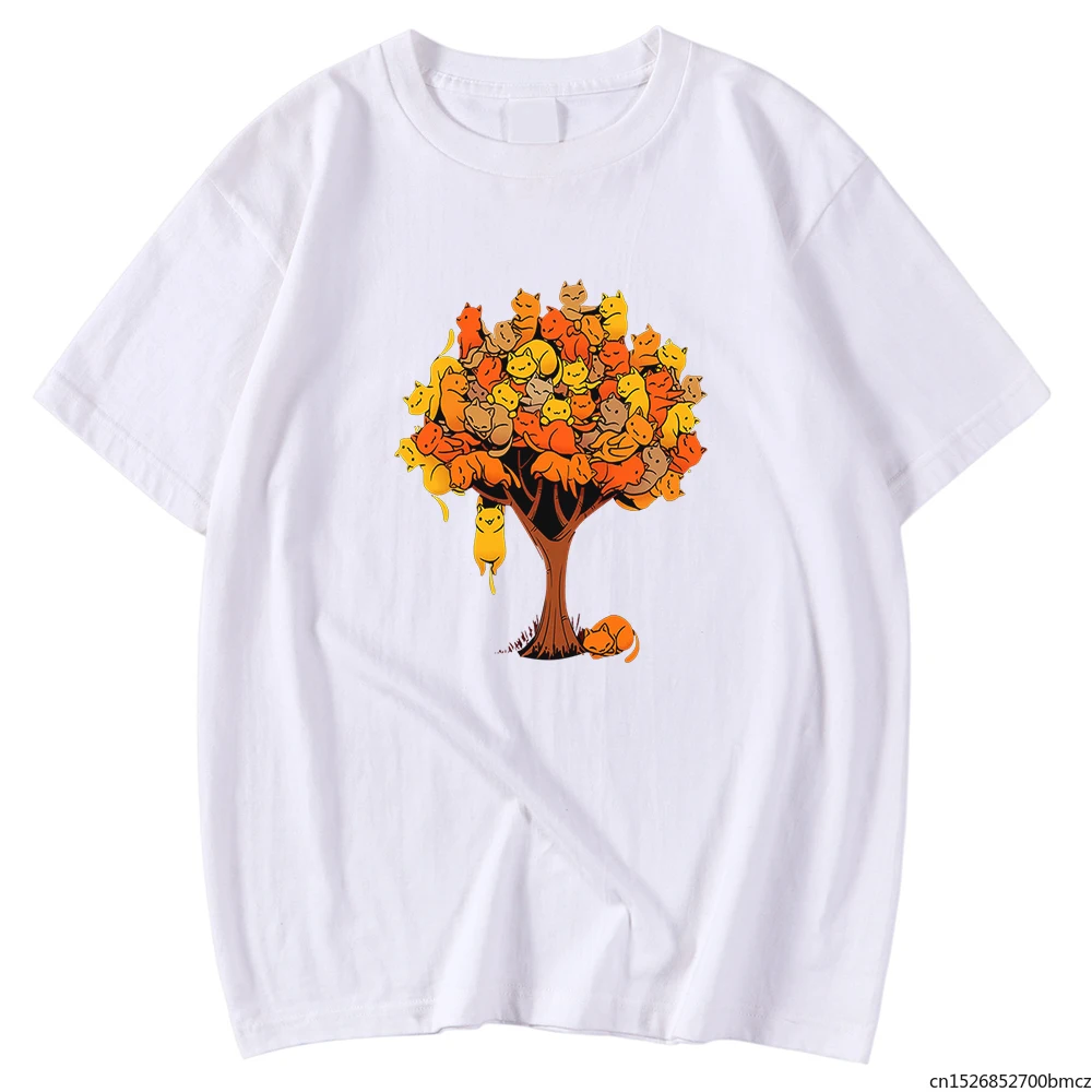

Loose Breathable Women T-Shirt Short Sleeve Soft Cute Cat On A Tree Printing Clothing Oversized T-Shirts