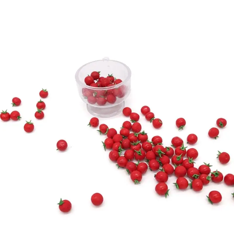 

P15C 10Pcs 1:12 Scale Dollhouse Resin Artificial Fake Miniature Fruit Tomato Kitchen Food Model Accessories
