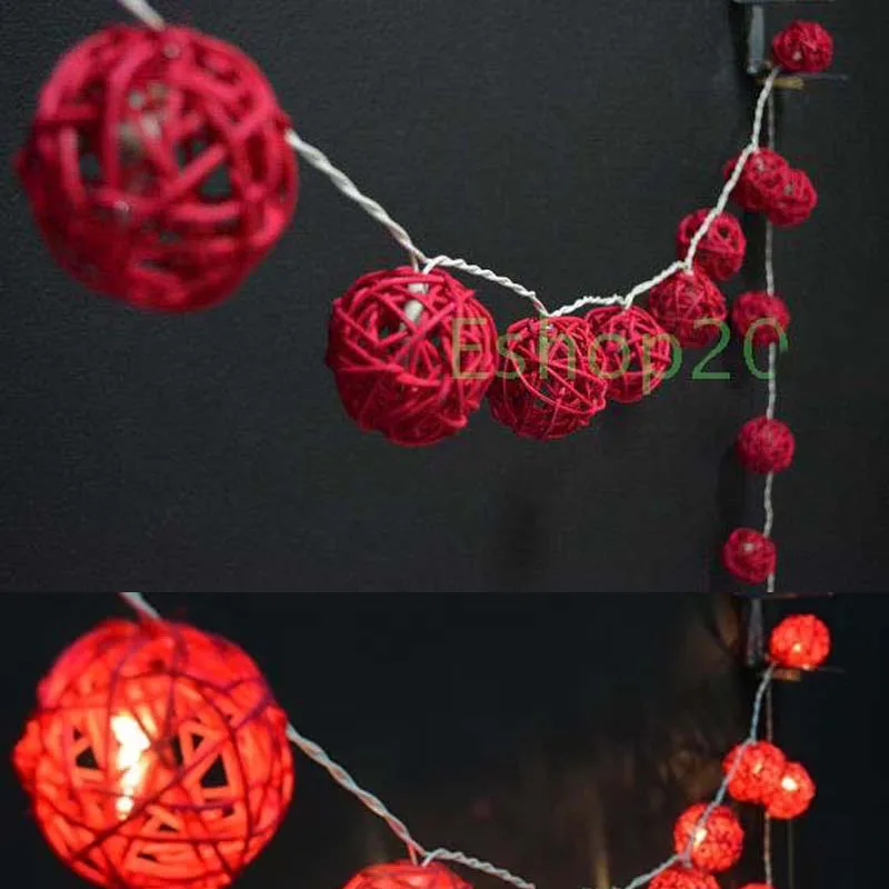 Тайланд 10 м 38 шариков из ротанга красная светодиодная гирлянда Sepak Takraw гирлянды