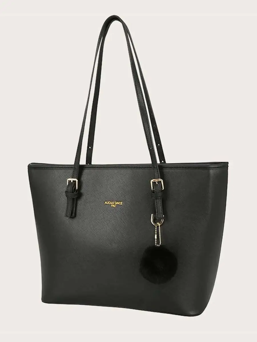 Pom Pom Decor Tote Bag 2021 new style shoulder bag women large capacity ladies bag retro tote bag send hair ball