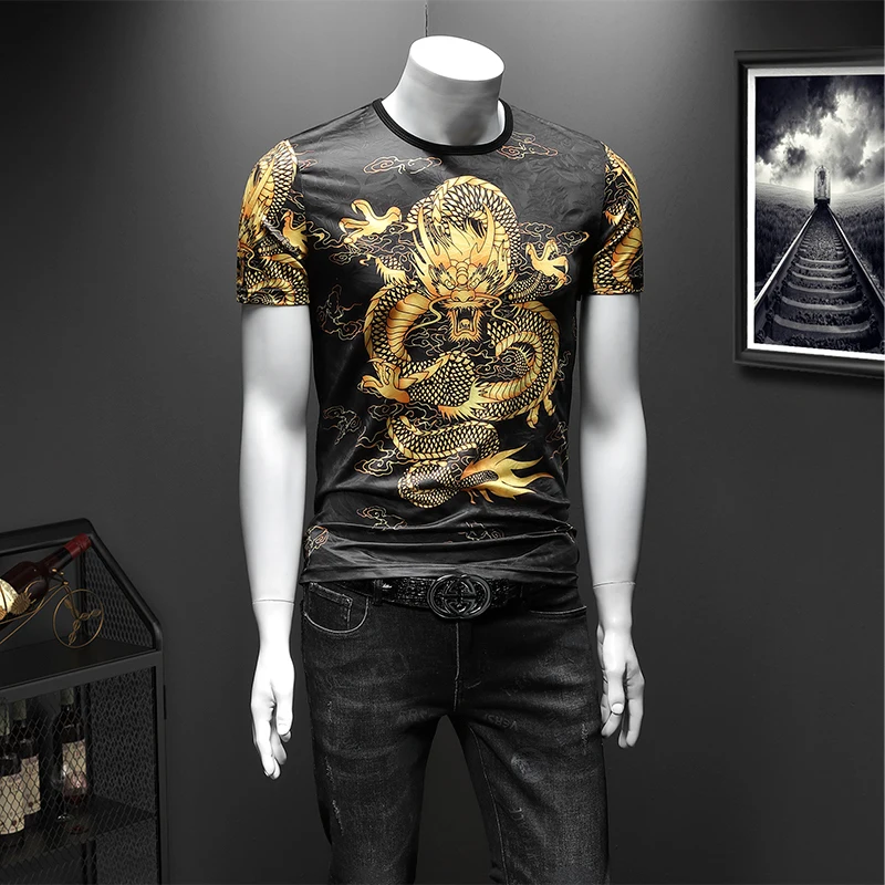 Мужская футболка с вышивкой Повседневная коротким рукавом и принтом дракона в