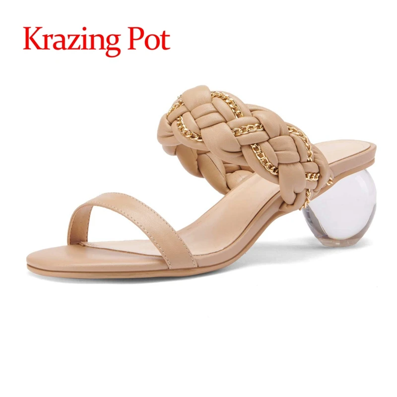 

lenkisen open toe strang style med heels simple style chains maiden braided belt British school slip on women sandals L8f5