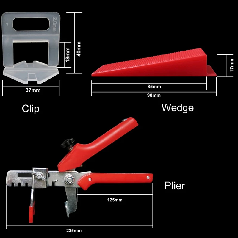 401Pcs Tile Leveling System 2mm 300Pcs Clips+100Pcs Wedges +1Piece Plier Plastic Tiling Tools Tile Spacer