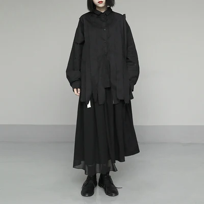 Женская рубашка темно-японского стиля с кисточками и длинным рукавом весна-осень