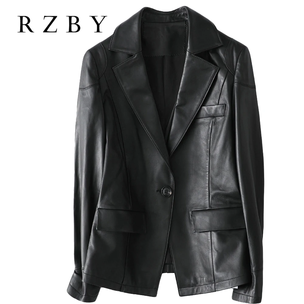 

RZBY Women 100% real sheepskin black jacket ladies autumn winter casual self cultivation genuine leather jacket RZBY266