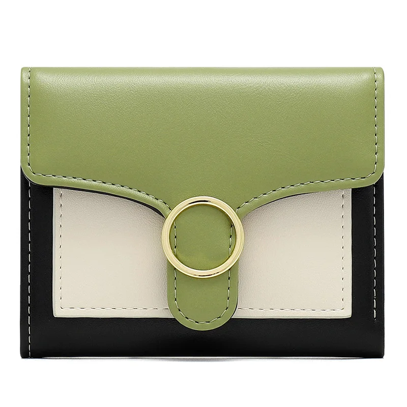 Brand Designer Geometric Panelled Trifold Women Wallet Pu Leather Zipper Coin Ladies Small Purse