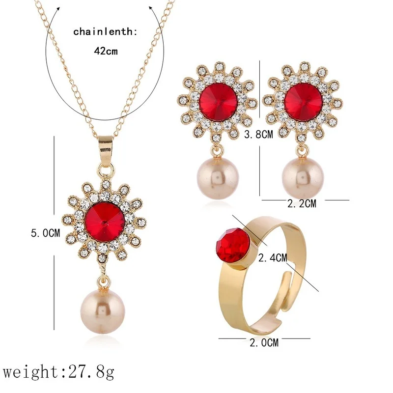 

Qiongfu jewelry for women 2021 new sun flower inlaid crystal alloy necklace earrings ring jewelry Indian jewelry set Flower