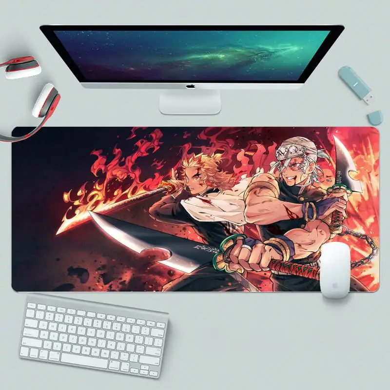 

Kyojuro Demon Slayer Gaming mousepad Rubber XL ins style super large Gamer Keyboard PC Desk Mat Takuo Computer Tablet Mouse mat