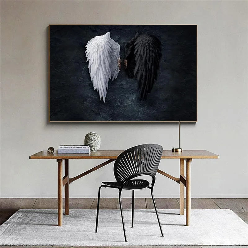 Черно белого цвета с крыльями ангела из плотной ткани художественные плакаты и