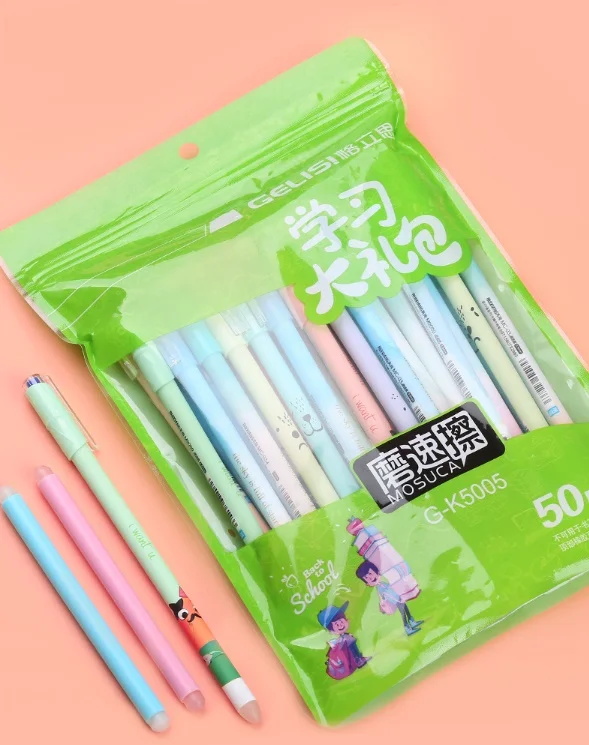 new green package 50 шт./пакет со стирающимися чернилами гелевая ручка в Корейском стиле милые канцелярские принадлежности 0,5 мм синий гелевая ручка, ручка для студентов и школьников Supples Ruixiang M-50 - Color: new green package