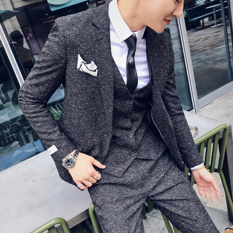 Серая Мода Anzug Social Dress облегающий костюм деловой мужской 2020 приталенный сияющий