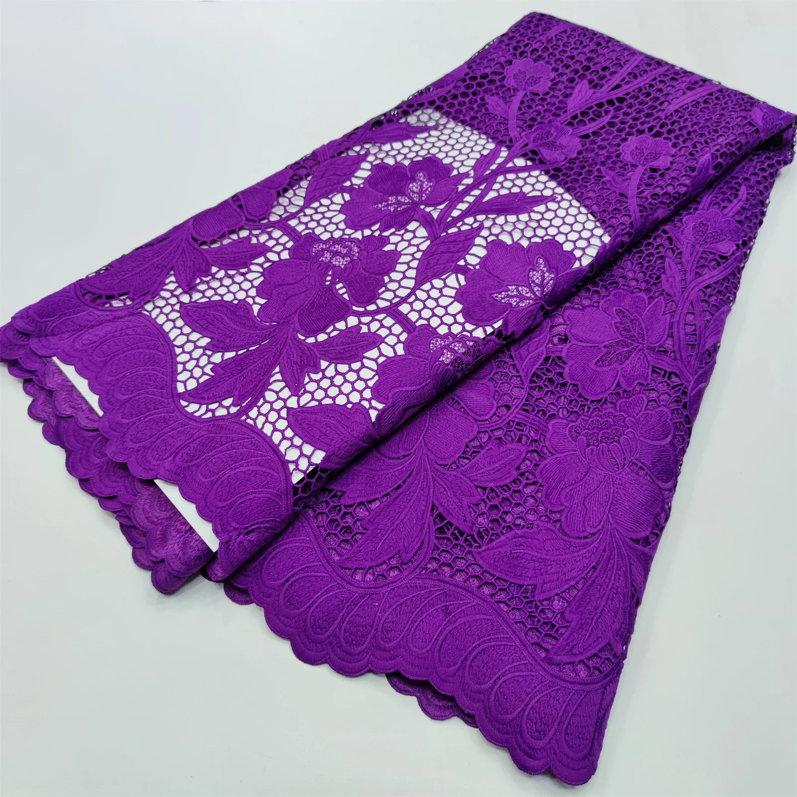 

Purple African Cord Lace Fabric French Dry Lace Fabric 2022 High Quality Nigerian Milk Silk Voile Laces For Wedding Party Dress