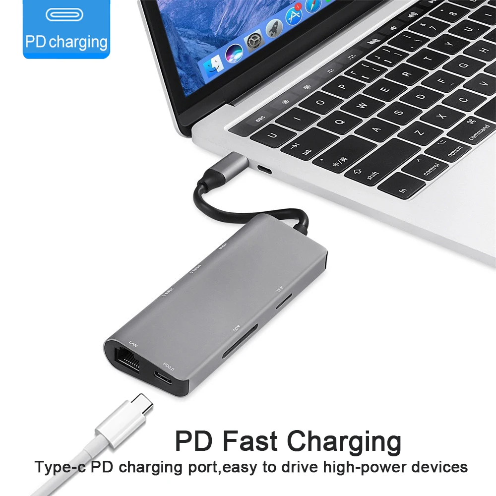 USB C концентратор USB-C HD 4K Gigabit Ethernet Rj45 адаптер 3 1 SD/TF кард-ридер для MacBook Pro IPad